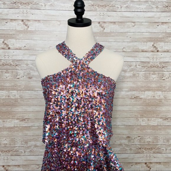 🎉HOST PICK🎉 NWT Monique Lhuillier Halter Neck Sequin Gown Sz 2 - Picture 2 of 11